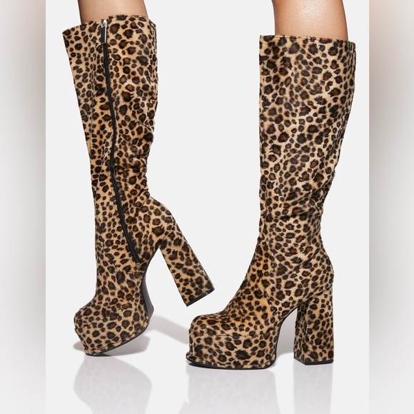 BN Dolls Kill Shellys Kia Leopard Platform Knee Boots 5 / 38 - Picture 4 of 4